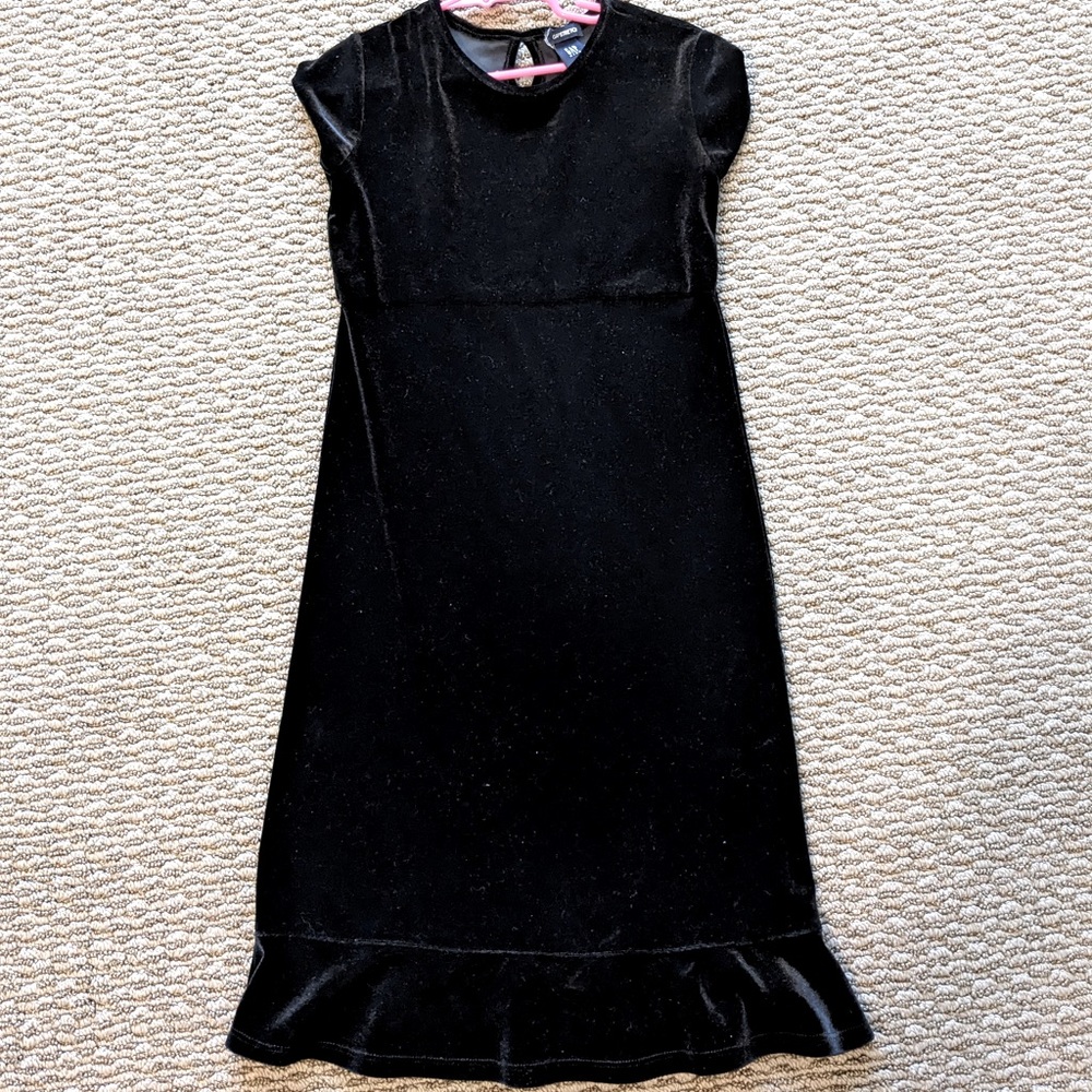 GapKids Black Stretch Velvet Dress with Ruffled Hem